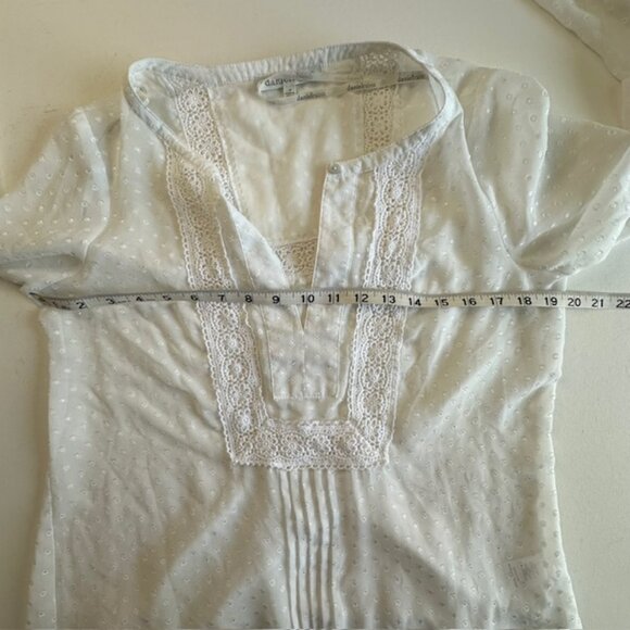 Anthropologie Daniel Rainn White Polka Dot Lace Peasant Blouse Women's Size M - Picture 5 of 7